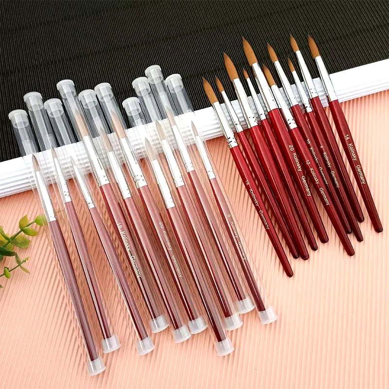 20% Kolinsky Acrylic Brushes Kits Liquid Nail Extend Art Tool Pen Natural Red Wool Handle Mink Artificial Hair Mixed