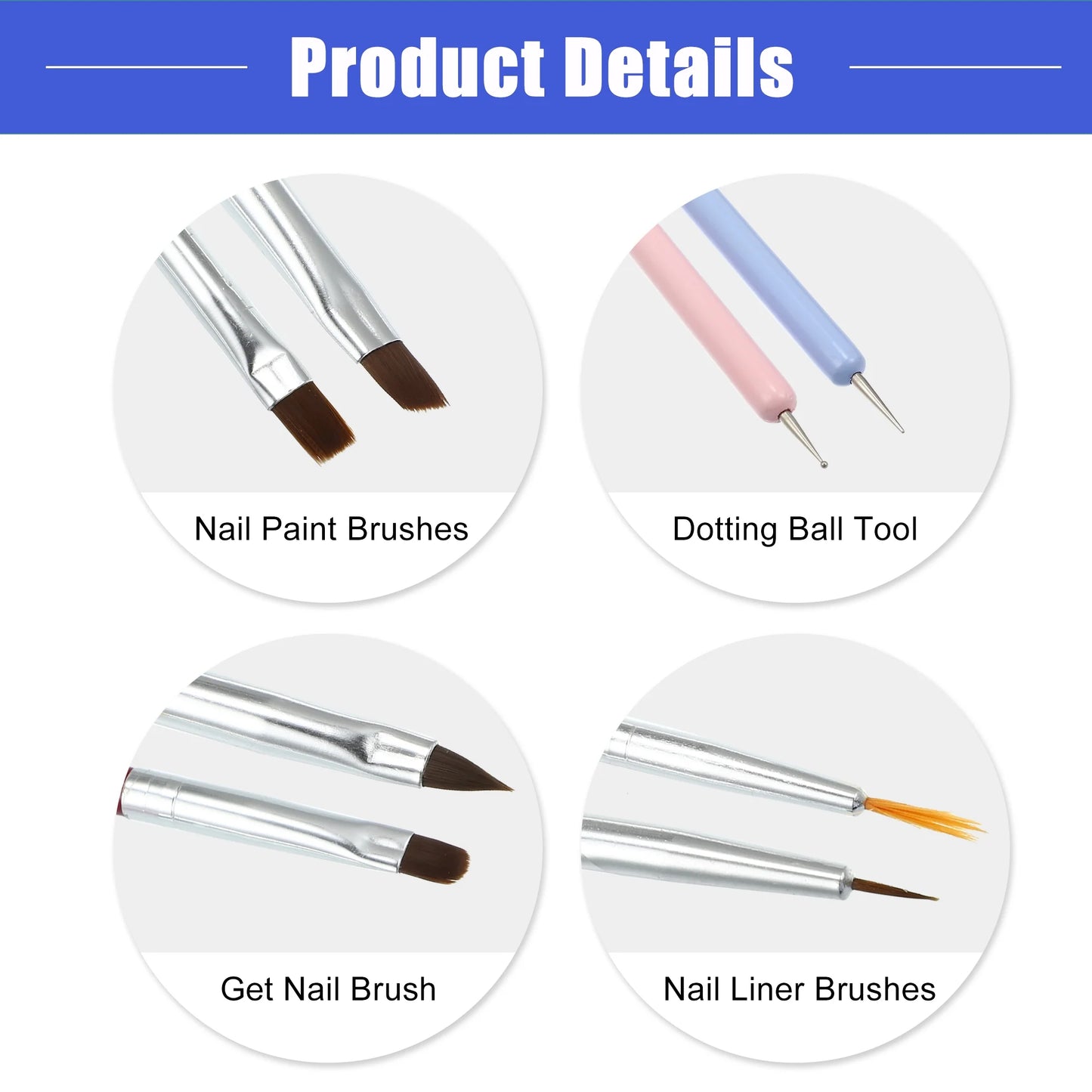 6 Pcs Nail Art Brushes Set Extension Gel Nail Art Design Pen Set Painting Tools for Acrylic Application